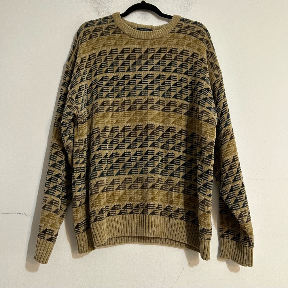 Vintage Dockers Geometric Textured Chenille Sweater XL Eclectic Grandpa Grunge